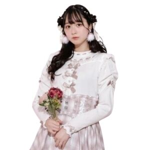 NOEMIE coquette JFashion 3 row ribbon‎  pale pink Lolita long sleeve top shirt M